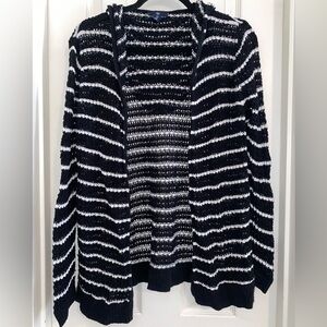 GAP Black and White Striped Open Weave Cardigan